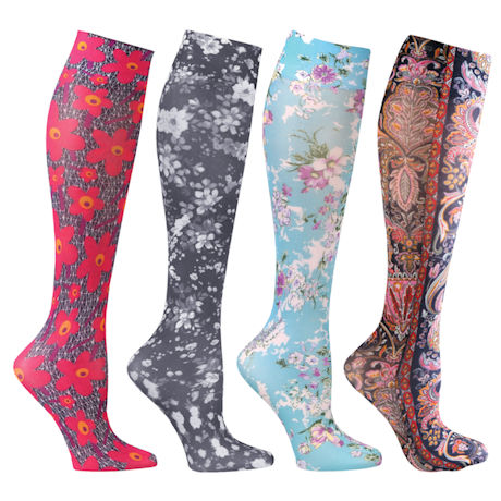 Celeste Stein® Women's Printed Closed Toe Wide Calf Moderate Compression Knee High Stockings