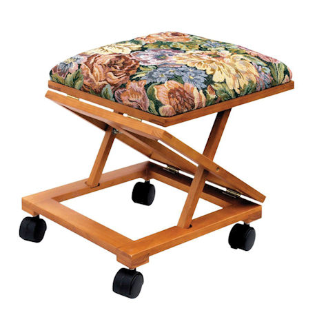 Tapestry Adjustable Folding Ottoman Footrest with Locking Caster Wheels