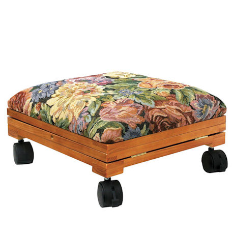 Tapestry Adjustable Folding Ottoman Footrest with Locking Caster Wheels