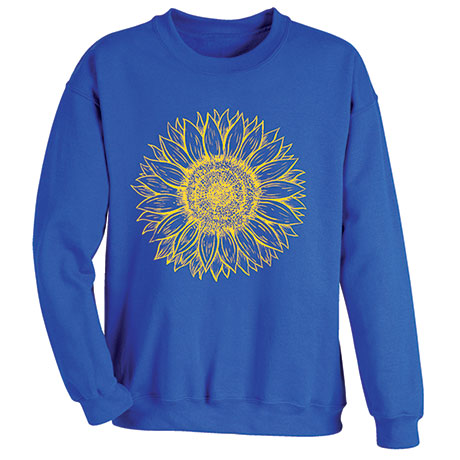 Sunflower Drawing on Royal T-Shirt