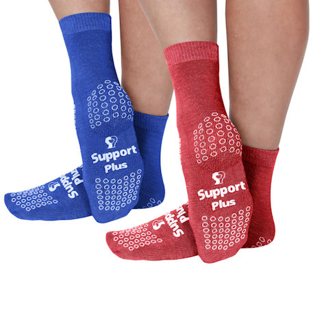 Support Plus Unisex Large Size Slipper Socks - Blue/Red - 2 Pairs
