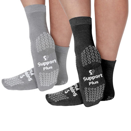 Support Plus Unisex Large Size Slipper Socks - Black/Grey - 2 Pairs