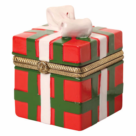 Porcelain Surprise Ornament - Plaid Gift Box