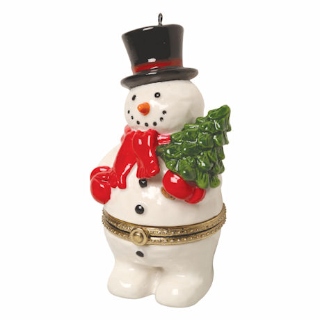 Porcelain Surprise Ornament - Snowman with Tree