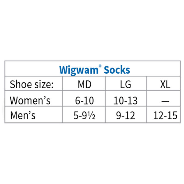 Wigwam Sock Size Chart