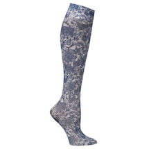 Celeste Stein Women's Printed Mild Compression Knee High Stockings - Wide Calf - Navy Lace