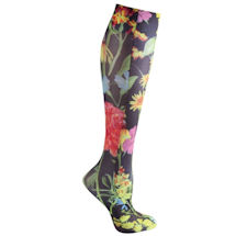 Celeste Stein Women's Printed Mild Compression Knee High Stockings - Black Wildflowers