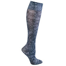 Celeste Stein Women's Printed Wide Calf Moderate Compression Knee High Stockings - Black Lace