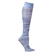 Celeste Stein Women's Printed Mild Compression Knee High Stockings - Wide Calf - Denim Stripes