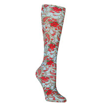 Celeste Stein Women's Printed Mild Compression Knee High Stockings - Wide Calf - Blue Poinsettia