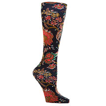 Celeste Stein Women's Printed Mild Compression Knee High Stockings - Wide Calf - Black Pampalore