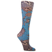 Celeste Stein Women's Printed Wide Calf Moderate Compression Knee High Stockings - Denim Linen Floral