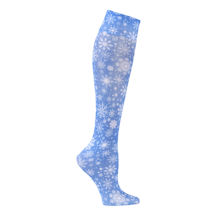 Celeste Stein Women's Printed Closed Toe Mild Compression Knee High stocking - Snowflakes