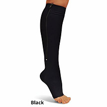 Alternate Image 1 for Unisex Opaque Open Toe Firm Compression Knee High Compression Socks With Zipper