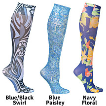 Alternate image Mild Compression Printed Knee High Stockings - Shades of Blue Set of 3 Asst