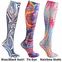 Alternate Image 1 for Celeste Stein Women's Printed Closed Toe Wide Calf Mild Compression Knee High Stockings - Brights - 3 Pack