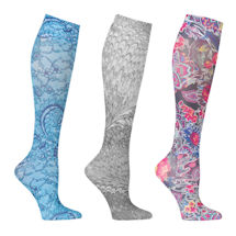 Alternate Image 2 for Celeste Stein Women's Limited Edition Printed Wide Calf Mild Compression Knee High Stockings - 3 Pack