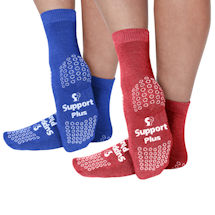 Support Plus Unisex Regular Size Slipper Socks - Blue/Red - 2 Pairs