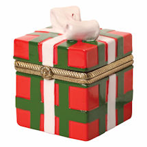 Alternate image for Porcelain Surprise Christmas Ornaments- Plaid Gift Box