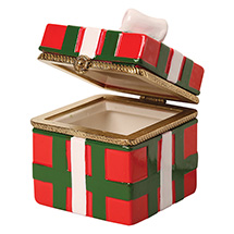 Alternate image for Porcelain Surprise Christmas Ornaments- Plaid Gift Box