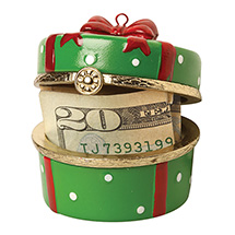 Alternate Image 1 for Porcelain Surprise Ornament - Green Round Gift Box