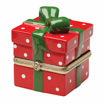 Red Gift Box With Grn Ribbon And White Dots