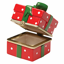 Alternate image Porcelain Surprise Christmas Ornaments - Red Gift Box with Green Ribbon and White Dots