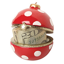 Alternate image for Porcelain Surprise Ornament - White Dots on Red Sphere